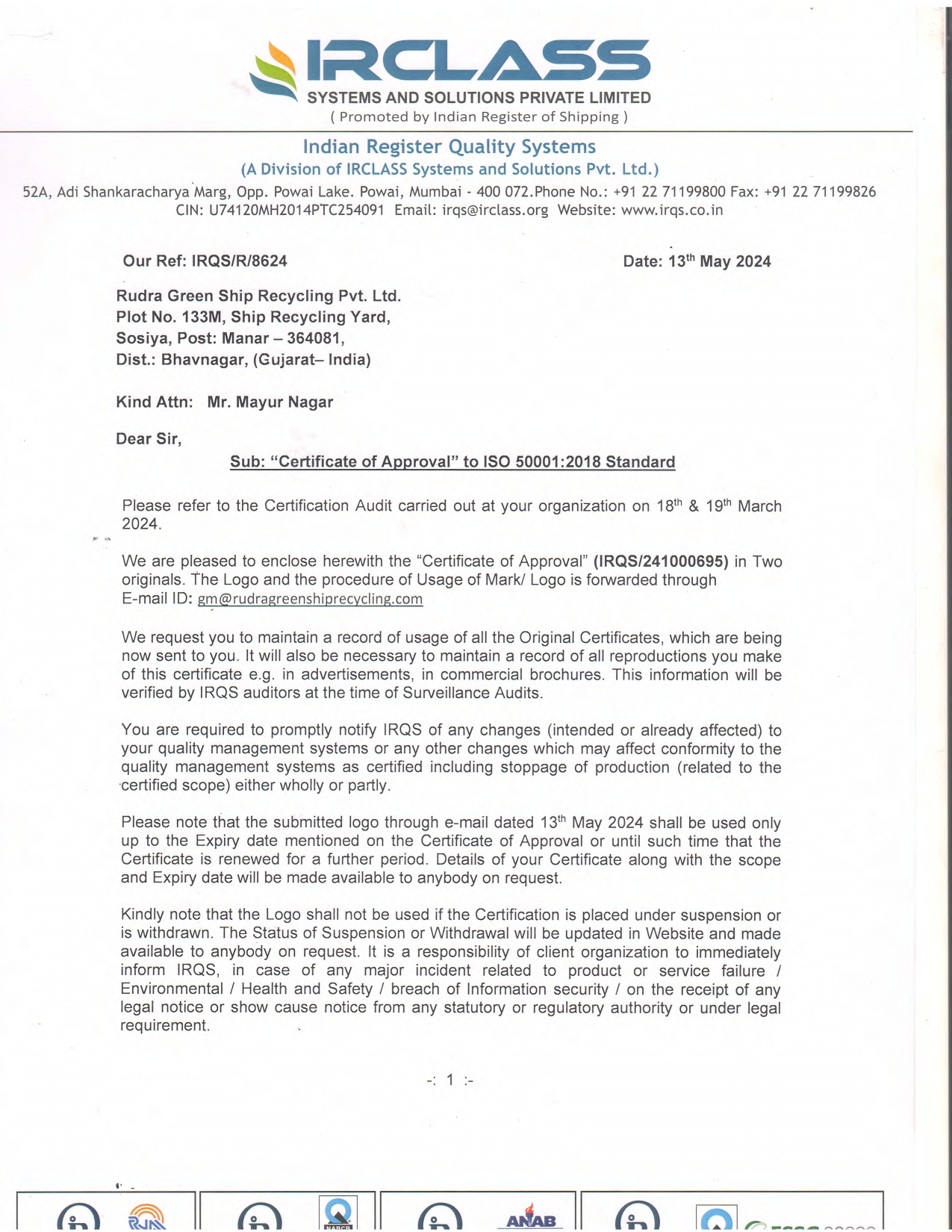 ISO 50001 certificate preview