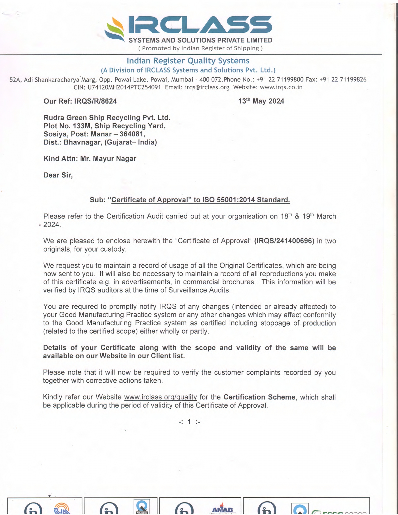 ISO 55001 certificate preview